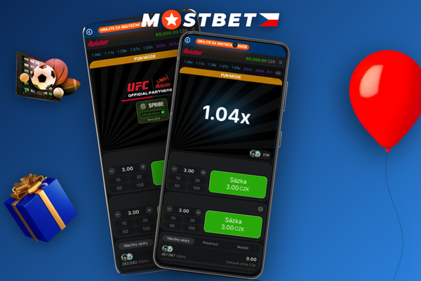 Herní rozhraní Mostbet Aviator na chytrém telefonu s tlačítkem Cash Out