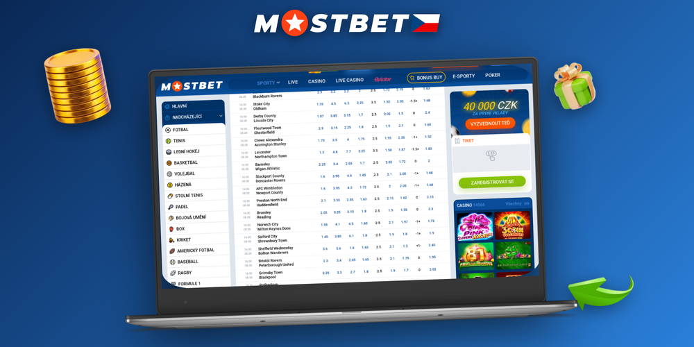 Mostbet desktop aplikace na monitoru s živými kurzy fotbalu a hokeje
